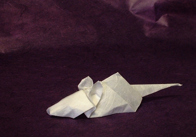 Origami Mouse by Mizuno Ken. Folded from a square of rice paper by Gilad Aharoni on giladorigami.com