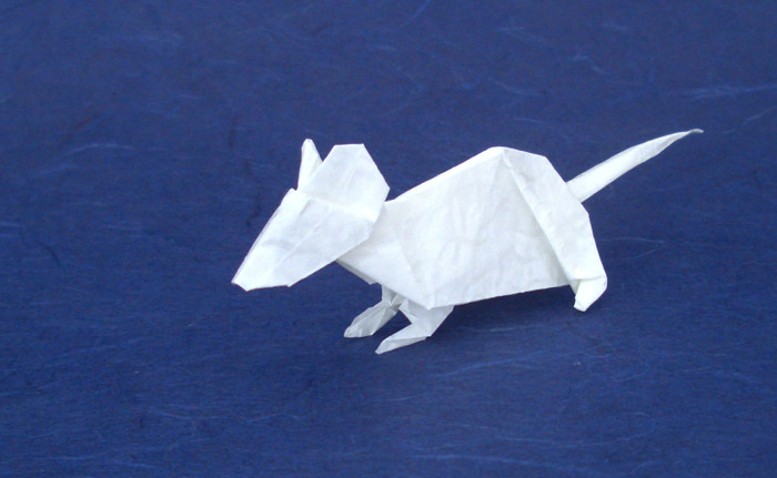 Origami Mouse by John Montroll. Folded from a square of Alabaster origami paper by Gilad Aharoni on giladorigami.com