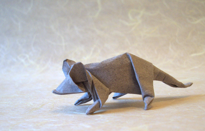 Origami Mouse by John Montroll. Wet-folded from a $ bill proportioned rectangle of Strathmore art paper by Gilad Aharoni on giladorigami.com
