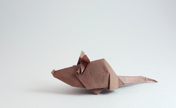 Origami Mouse by Angel Morollon Guallar. Folded from a square of Migei Washi paper by Gilad Aharoni on giladorigami.com