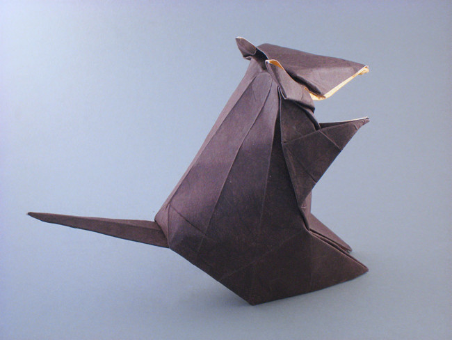 Origami Mouse by Nakai Tsutomu. Folded from a square of double-sided mulberry paper by Gilad Aharoni on giladorigami.com