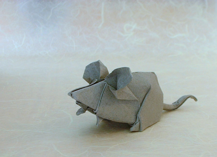 Origami Mouse by Makoto Yamaguchi. Wet-folded from a square of 160gsm Canson art paper by Gilad Aharoni on giladorigami.com