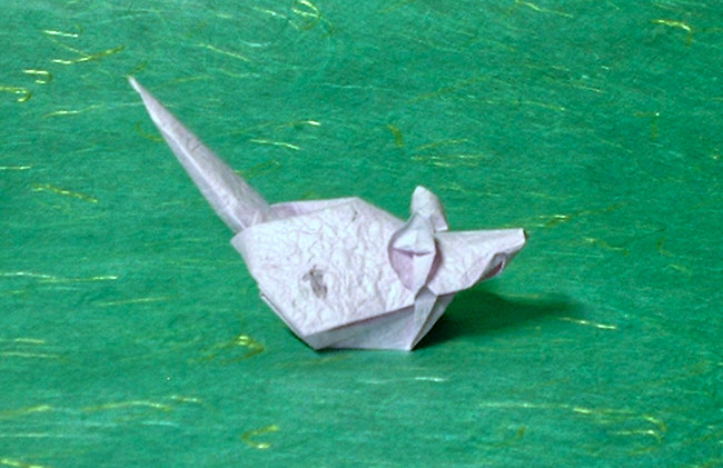 Origami Mouse by Akira Yoshizawa. Folded from a square of momigami by Gilad Aharoni on giladorigami.com