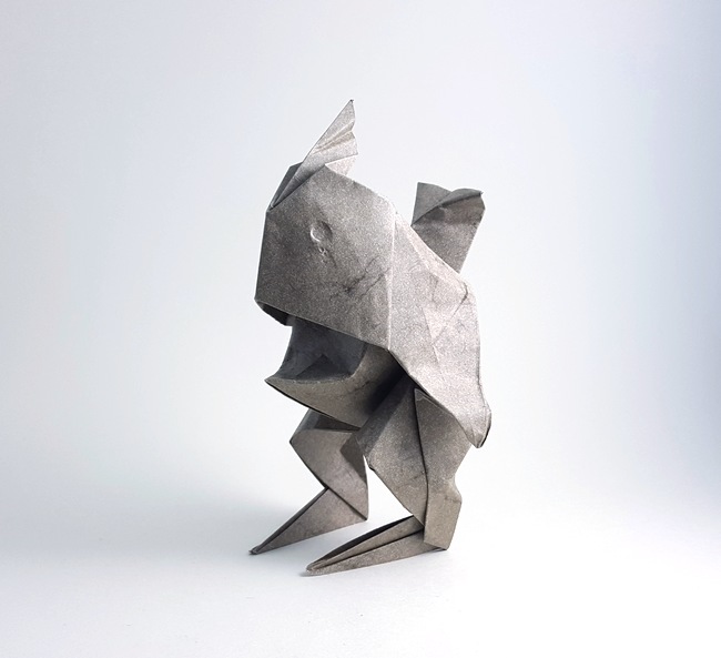 Origami Mr. Fish by Joao Charrua. Folded from a square of Elephant Hide by Gilad Aharoni on giladorigami.com