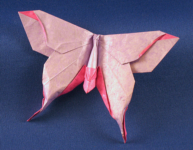 Origami Butterfly - Mudarri Luna Moth by Michael G. LaFosse. Folded from a square of Kathy Stevick's tissue-foil by Gilad Aharoni on giladorigami.com