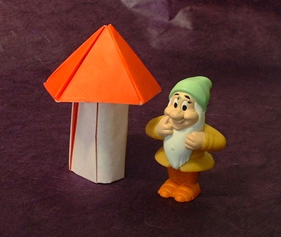 Origami Mushroom by Nick Robinson. Folded from a rectangle of origami paper by Gilad Aharoni on giladorigami.com