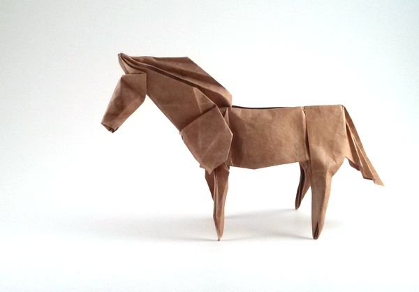Origami Mustang by John Montroll. Folded from a square of Lokta by Gilad Aharoni on giladorigami.com