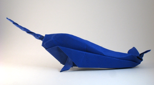 Origami Narwhal by John Montroll. Folded from a square of cardstock by Gilad Aharoni on giladorigami.com