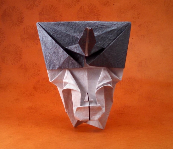 Origami Nefertiti by Kawai Toyoaki. Folded from a square of Crinckle Charcoal scrapbooking paper by Gilad Aharoni on giladorigami.com