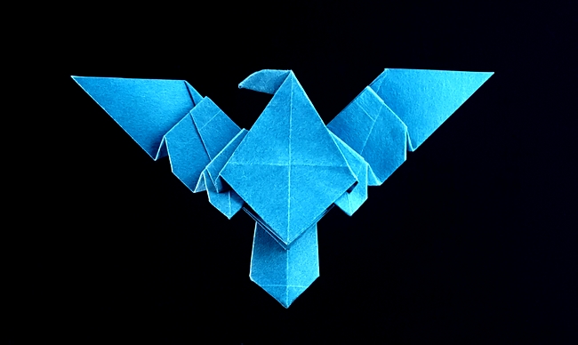 Origami Nightwing symbol by John Montroll. Folded from a square of Satogami paper by Gilad Aharoni on giladorigami.com