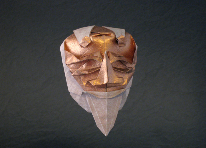 Origami Okina by Tomoko Fuse. Folded from a square of Nicolas Terry's tissue-foil by Gilad Aharoni on giladorigami.com