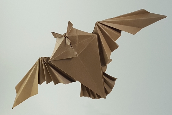 Origami Owl by Zhen-Ming Huang. Folded from a square of Tant paper by Gilad Aharoni on giladorigami.com