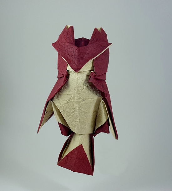 Origami Owl by Brians Tjipto Meidianto. Folded from a square of Crinkle Red scrapbooking paper by Gilad Aharoni on giladorigami.com