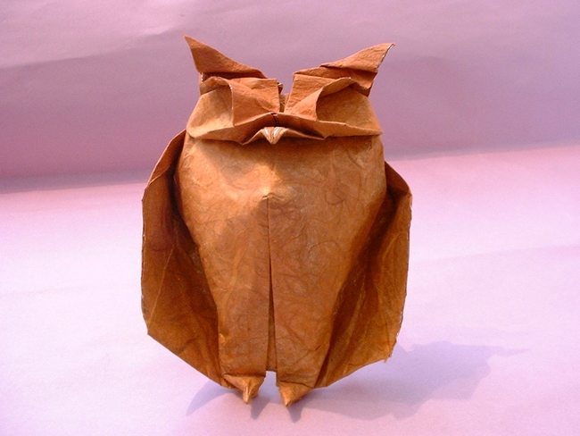 Origami Owl by Jozsef Zsebe. Folded from a square of tissue-foil by Gilad Aharoni on giladorigami.com