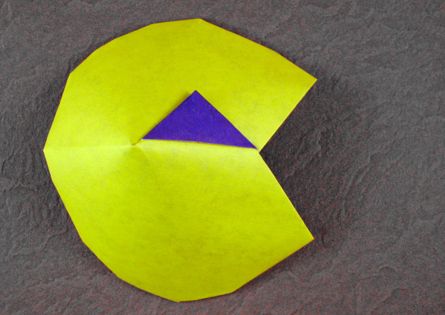 Origami Pacman by Quentin Trollip. Folded from a square of duo origami paper by Gilad Aharoni on giladorigami.com