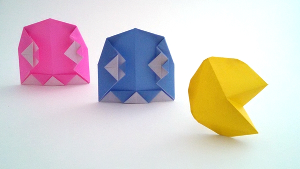 Origami Pac man ghost by Juston Hairgrove. Folded by Gilad Aharoni on giladorigami.com