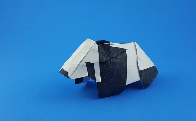 Origami Panda by Mi Wu. Folded from a square of Duo sandwich paper tissue-foil by Gilad Aharoni on giladorigami.com