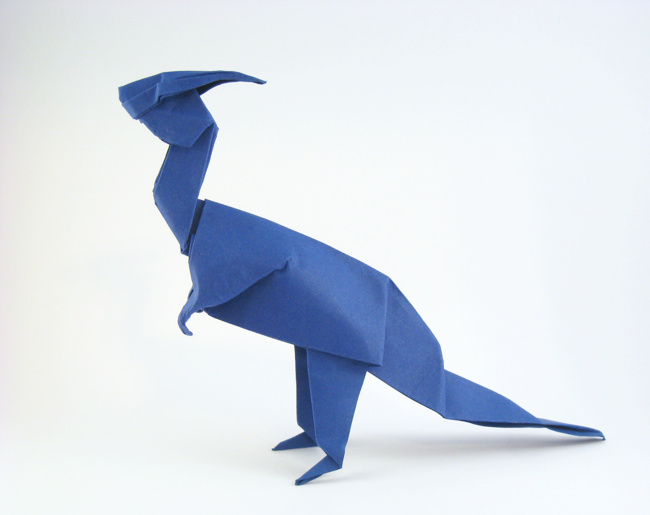 Origami Parasaurolophus by John Montroll. Wet-folded from a square of art paper by Gilad Aharoni on giladorigami.com