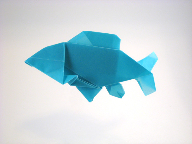Origami Parrotfish by John Montroll. Folded from a square of vellum by Gilad Aharoni on giladorigami.com