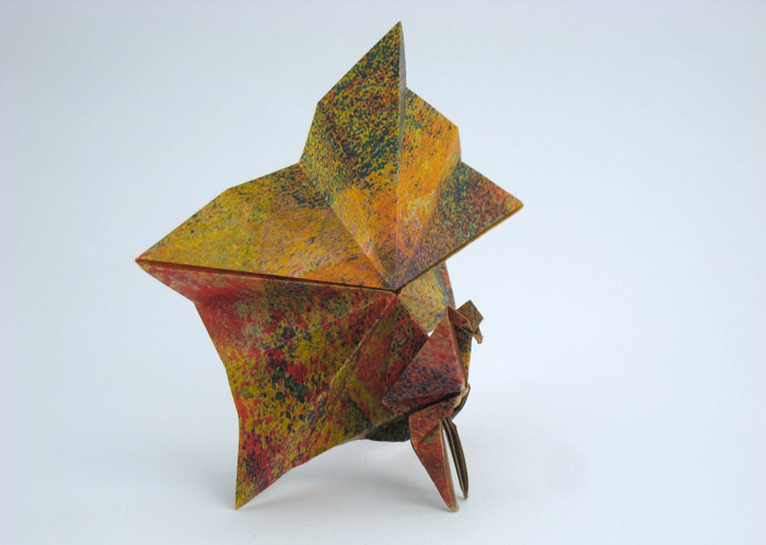 Origami Peacock by Kunihiko Kasahara. Folded from a square of origami paper by Gilad Aharoni on giladorigami.com