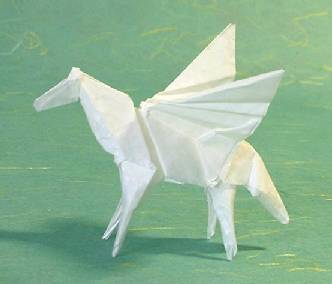 Origami Pegasus by Steven Casey. Folded from a square of Alabaster paper by Gilad Aharoni on giladorigami.com