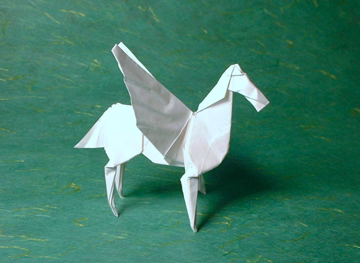 Origami Pegasus by Robert J. Lang. Folded from a square of origami paper by Gilad Aharoni on giladorigami.com