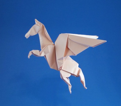 Origami Pegasus by John Montroll. Folded from a square of Tant paper by Gilad Aharoni on giladorigami.com