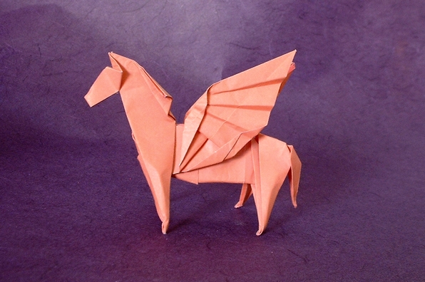 Origami Pegasus by John Montroll. Folded from a square of origami paper by Gilad Aharoni on giladorigami.com