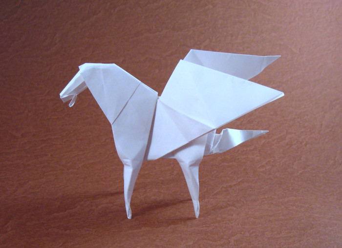 Origami Pegasus by Stephen Weiss. Folded from a square of origami paper by Gilad Aharoni on giladorigami.com