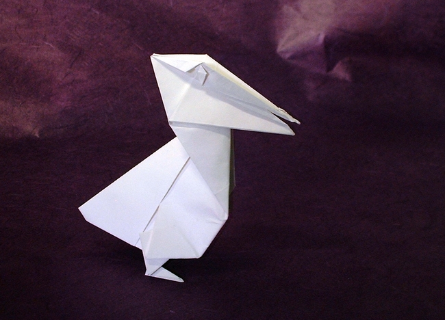Origami Pelican by Ashimura Shun'ichi. Folded from a square of origami paper by Gilad Aharoni on giladorigami.com
