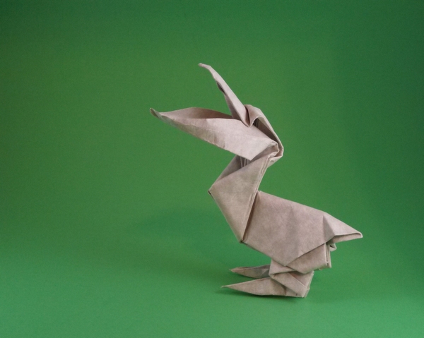 Origami Pelican by Kunihiko Kasahara. Wet-folded from a square of Astroparche crepe embossed cardstock by Gilad Aharoni on giladorigami.com