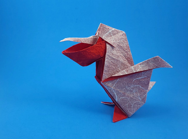 Origami Pelican by Marc Kirschenbaum. Folded from a square of Duo Thai paper by Gilad Aharoni on giladorigami.com