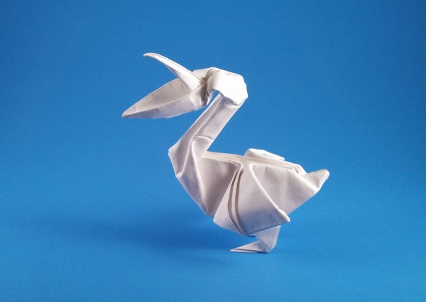 Origami Pelican by John Montroll. Wet-folded from a square of watercolor paper by Gilad Aharoni on giladorigami.com