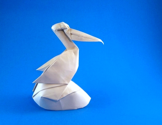 Origami Pelican by Jozsef Zsebe. Wet-folded from a square of 160gsm Canson art paper by Gilad Aharoni on giladorigami.com