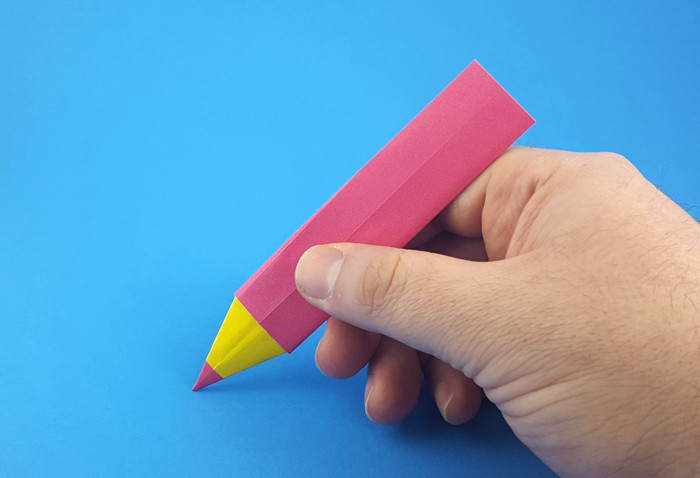 Origami Pencil by Taichiro Hasegawa. Folded from a rectangle of duo origami paper by Gilad Aharoni on giladorigami.com