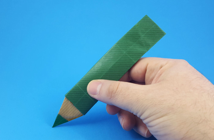Origami Pencil by Marc Kirschenbaum. Folded from a square of Kraft origami paper by Gilad Aharoni on giladorigami.com