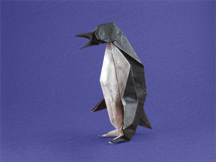 Origami Penguin by Peter Engel. Folded from a square of double-sided Unryu paper by Gilad Aharoni on giladorigami.com