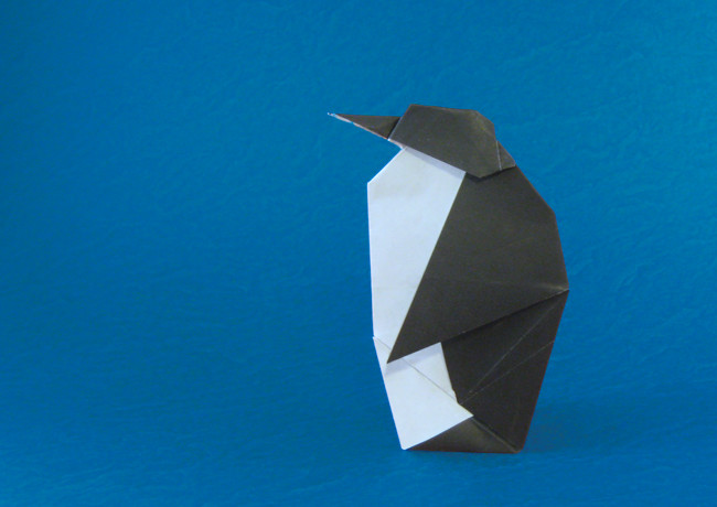 Origami Penguin by Peter Engel. Folded from a square of origami paper by Gilad Aharoni on giladorigami.com