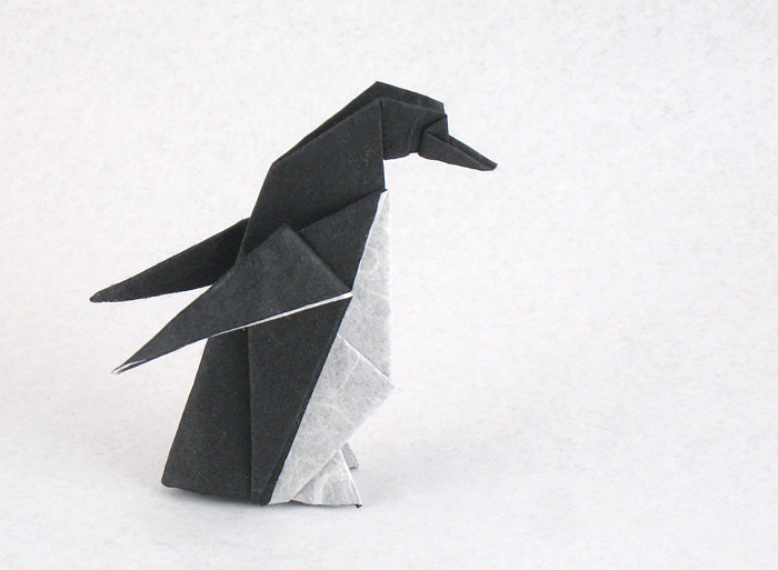 Origami Penguin by Kunihiko Kasahara. Folded from a square of double-sided Unryu paper by Gilad Aharoni on giladorigami.com