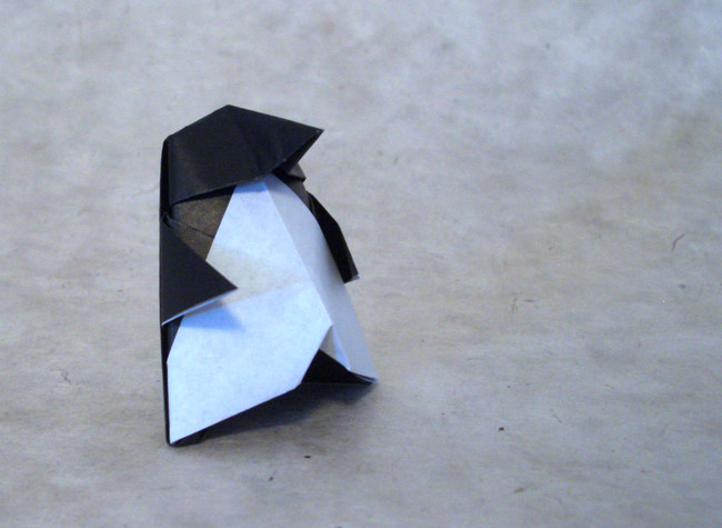 Origami Penguin glove puppet by Matsuno Yukihiko. Folded from a square of origami paper by Gilad Aharoni on giladorigami.com