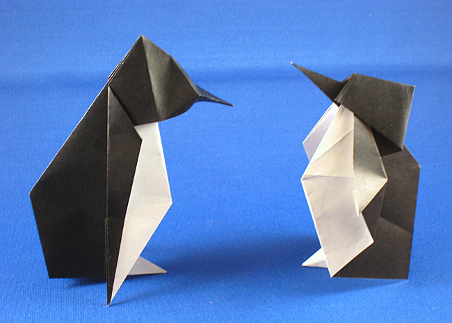 Origami Penguin by Kunihiko Kasahara. Folded from a square of origami paper by Gilad Aharoni on giladorigami.com