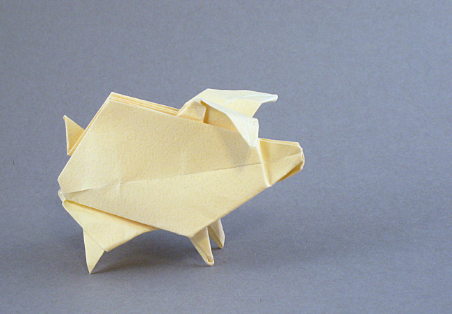 Origami Pig - inflatable by Roman Diaz. Folded from a square of Tant paper by Gilad Aharoni on giladorigami.com