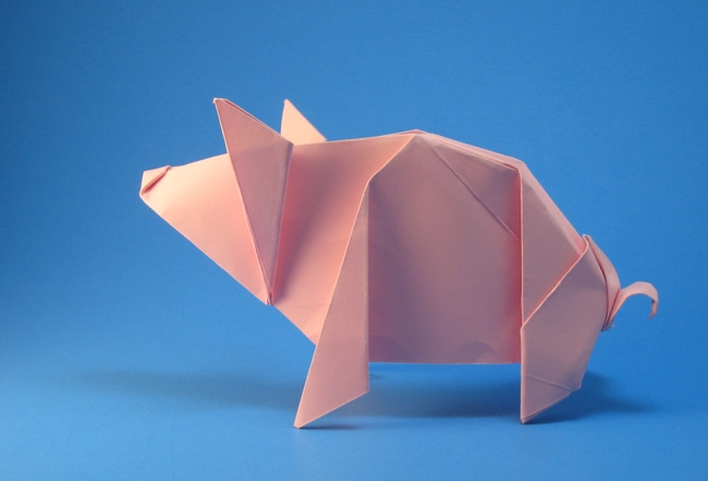 Origami Pig by Michael G. LaFosse. Folded from a square of cardstock by Gilad Aharoni on giladorigami.com