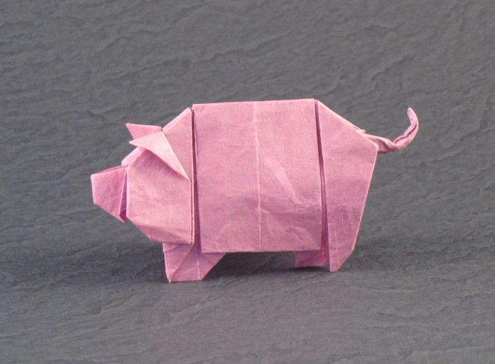 Origami Pig by Tony O'Hare. Folded from a rectangle of Unryu paper by Gilad Aharoni on giladorigami.com
