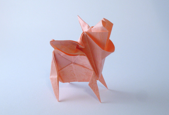 Origami Vietnamese pig by Madiyar Amerkeshev. Folded from a square of textured origami paper by Gilad Aharoni on giladorigami.com