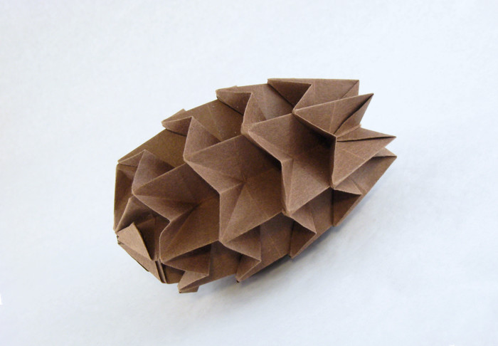 Origami Pine cone by David Petty. Folded from a square of Kraft origami paper by Gilad Aharoni on giladorigami.com
