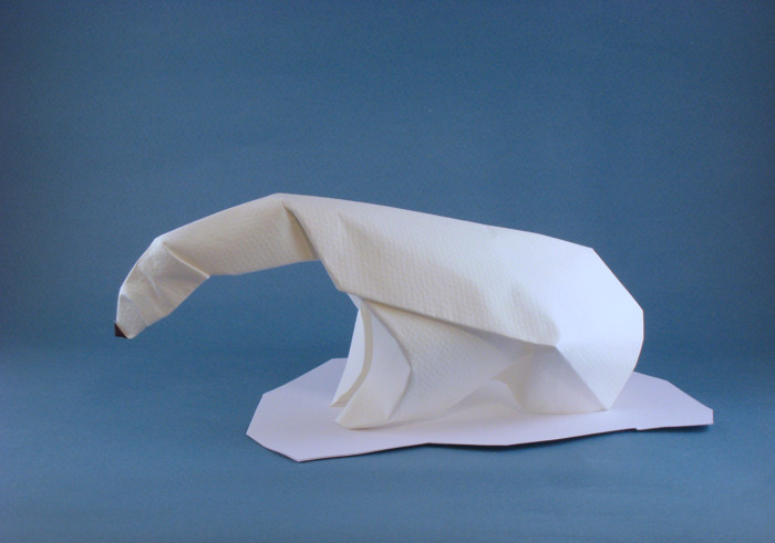 Origami Polar bear by Giang Dinh. Wet-folded from a square of Canson watercolor paper by Gilad Aharoni on giladorigami.com
