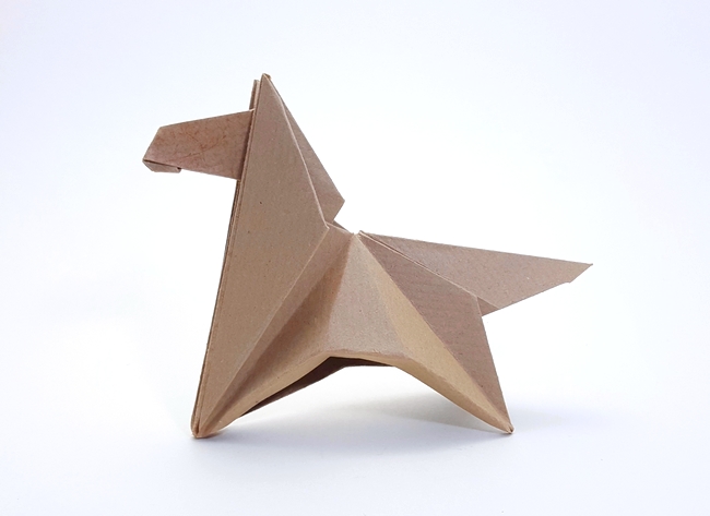 Origami Pony by Michael G. LaFosse. Folded from a square of Kraft paper by Gilad Aharoni on giladorigami.com