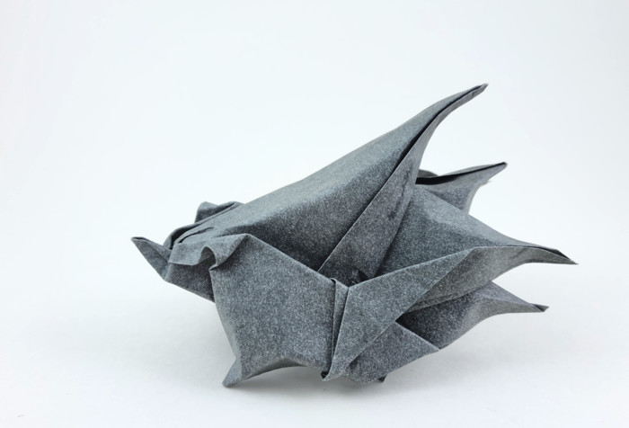 Origami Porcupine by Sebastien Limet (Sebl). Folded from a square of Elephant Hide by Gilad Aharoni on giladorigami.com