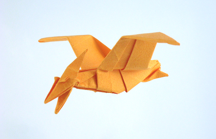Origami Pteranodon by John Montroll. Folded from a square of Tant paper by Gilad Aharoni on giladorigami.com